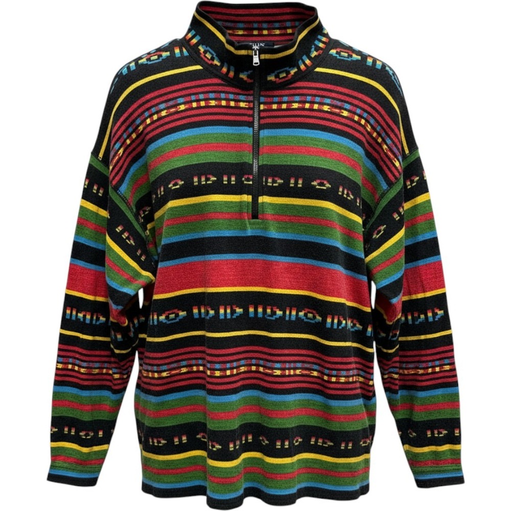 Chaps Sport Quarter Zip Pullover Womens 2X Multi Color Striped Geometric Cotton